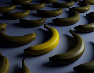 Amid a crowd of bananas hidden in shadow, one stands out — perfectly ripe, golden, and glowing. A visual metaphor of individuality, contrast, and the silent strength of standing out from the crowd