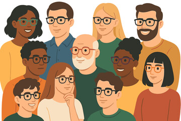 A modern style pattern of diverse head portraits featuring creative abstract faces of men and women in a stylish flat vector illustration with a grid of different avatars and characters