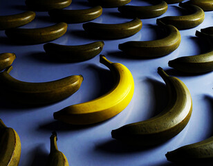 Amid a crowd of bananas hidden in shadow, one stands out — perfectly ripe, golden, and glowing. A visual metaphor of individuality, contrast, and the silent strength of standing out from the crowd