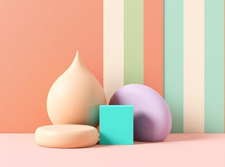Geometric Shapes in Pastel Hues: A collection of abstract geometric shapes in soft pastel colors, arranged in a minimalist composition, offering a serene and visually appealing aesthetic.