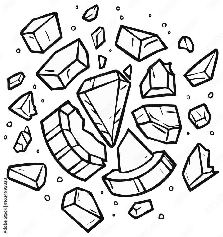 Poster abstract collection of hand drawn geometric shapes and fragments scattered randomly with rough edges