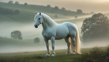 white horse in the field, HD and 4K image