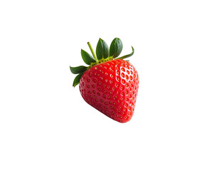 A single strawberry floats in the void, vibrant and flawless. Its glossy surface and vivid red hue stand out against the black background, symbolizing purity, temptation, and simplicity