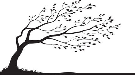 black and white tree silhouette vector with intricate branches and leaves for minimal monochrome designs