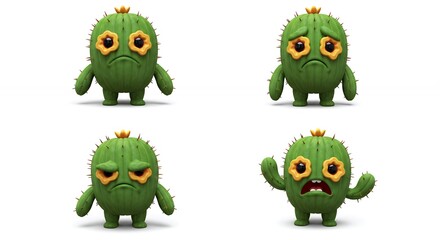 Cactus characters with different emotions