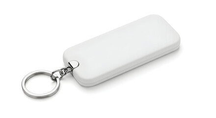 Blank white rectangular keychain promotional gift customizable corporate branding logo design template mockup isolated on white background