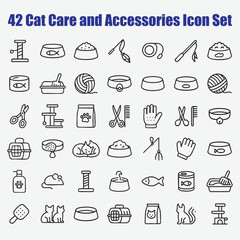Cat care and accessories icons vector