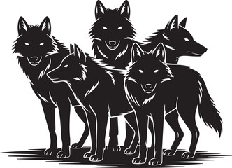 wolf family vector set with silhouette and line art for logo mascot and wildlife illustration pack