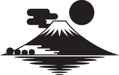 modern mount fuji landscape vector art with sunrise silhouette and cloud elements for web projects