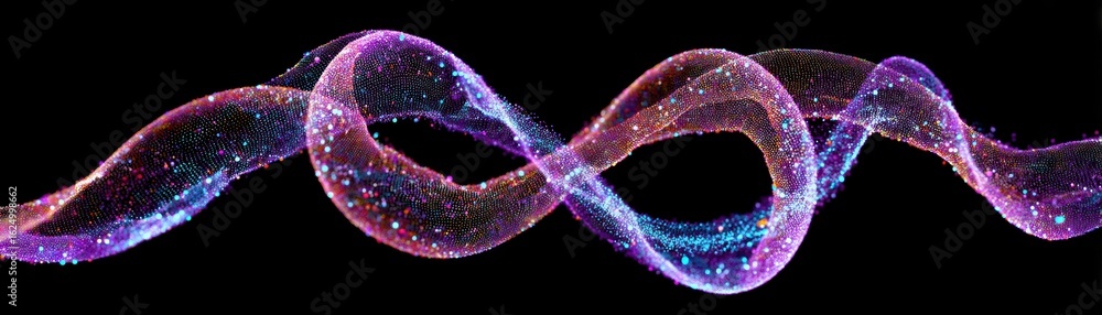 Poster a colorful wave of light particles flows gracefully against a black background, creating a mesmerizi