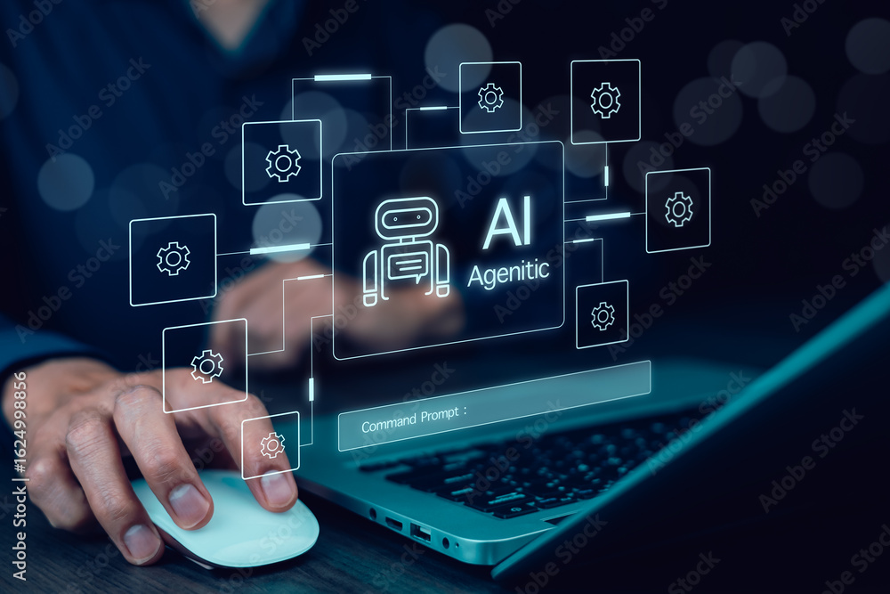 Poster ai agents and software interface concept,virtual assistant for customer service, futuristic smart au