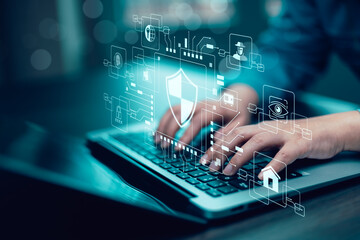 Programmer people working laptops or smartphones with AI, artificial intelligence software engineer coding on laptop computers with technology icons and binary code, big data, Ai bot digital machine