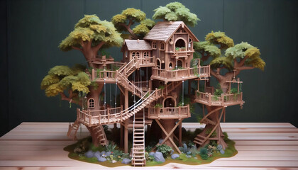 A woodland treehouse dollhouse, AI generated image
