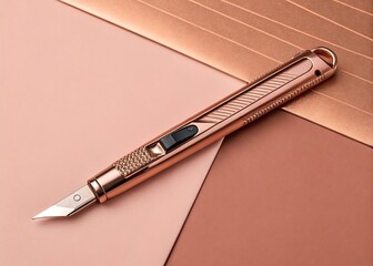 Rose Gold Paper Cutter Knife Facing Down on Surface