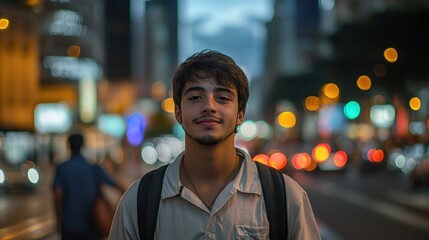 Fototapeta premium Young Man City Night Portrait.