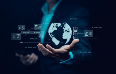 AI Agents and  software interface concept,virtual assistant for customer service, futuristic smart...