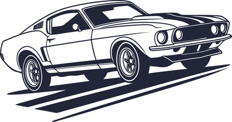 Muscle car silhouette on white, classic car silhouette.