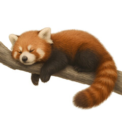 Realistic photo of a sleeping red panda nature habitat animal portrait transparent background peaceful environment