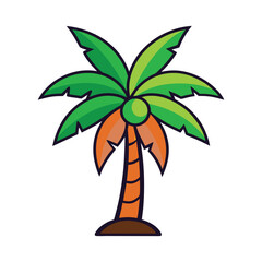Cartoon palm tree with green leaves and orange trunk isolated on white background