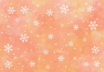 雪の結晶の背景イラスト　冬　水彩　オレンジ
