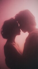 romantic silhouette couple backlit pink atmosphere intimate tender moment