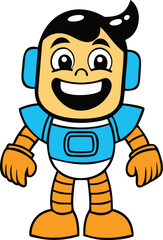 Obraz premium cartoon boy in cardboard robot armor