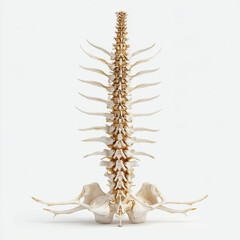 Obraz premium Detailed anatomical illustration of a human spine with ribs and pelvis isolated on white background, showcasing the skeletal structure