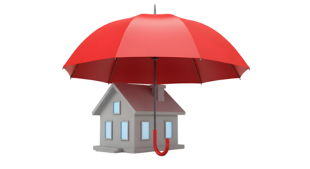  3D House Protected by Red Umbrella – Home Insurance Concept