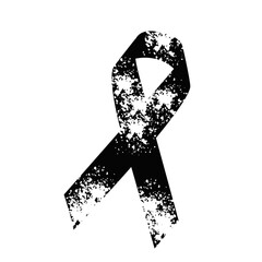 Grunge-style black awareness ribbon with rough, distressed spray-paint texture on white background. Symbolic, bold, and modern design element for causes, posters, or graphic art.