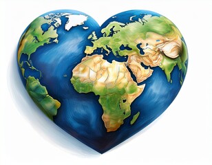 heart shaped earth globe isolated on white background