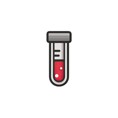 blood sample test tube icon, flat vector design, clinical research theme, red and transparent tones