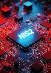 NIS2 Microchip Circuit Board Red Blue Glow NIS2 computer chip