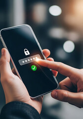 Smartphone Password Entry Green Checkmark Lock Icon