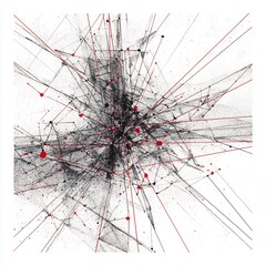 abstract network visualization data points connections nodes explosion black white red digital technology