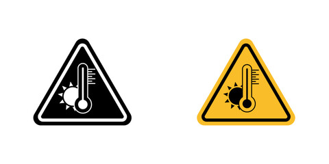 Obraz premium High Temperature Warning Sign vector icon. Outlined warning triangle featuring heat or flame symbol, indicating risk of high temperature hazard. Safety caution sign isolated on white background 