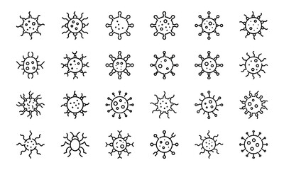 Medical and Healthcare Line Icon Set – Hospital Tools, Doctor Symbols, Human Organs, Virus, Mask, Injection, and Test Equipment Vectors

