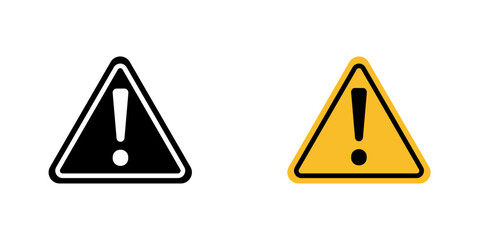 Attention Icon Set. Danger Caution or Alert Risk Warning Vector Symbol in a black filled and outlined style. Safety Notice Sign.