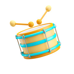 3D Rendered Cartoon Drum Set with Sticks Musical Instrument Isolated