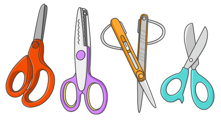 Various and colorful scissors tools of Work tool on white background 