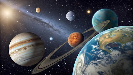 views of different types of planet in the sky