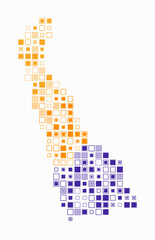 Delaware, shape of the state build of colored cells. Digital style map of the Delaware on white background. Large size square blocks. Vibrant vector illustration.