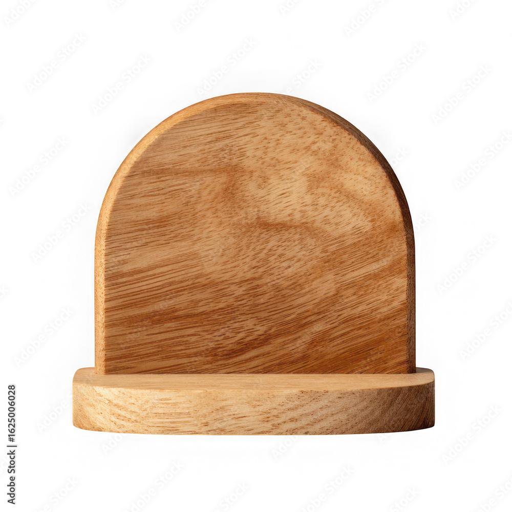 Wall mural a simple wooden display stand with a rounded top sits on a transparent background ready for product 