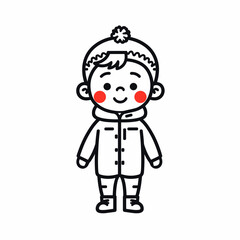 Cheerful boy in winter coat and hat smiling for seasonal celebration illustration
