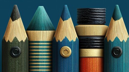 Elegant Colored Pencils and Golden Mechanical Pencil Set:  Luxury Stationery Design
