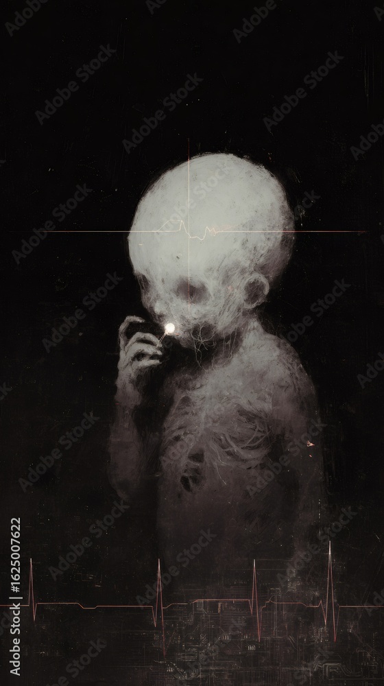 Poster abstract child figure with glowing light and visible brain activity, representing artificial intelli