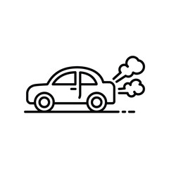 Fototapeta premium Stylized line art icon of a car emitting exhaust smoke on a white background