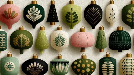 Elegant Minimalist Christmas Ornament Collection:  Green, Gold, and Pink Festive Decor
