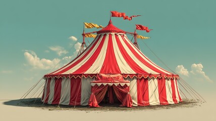 Classic Red and White Striped Circus Tent Under a Blue Sky