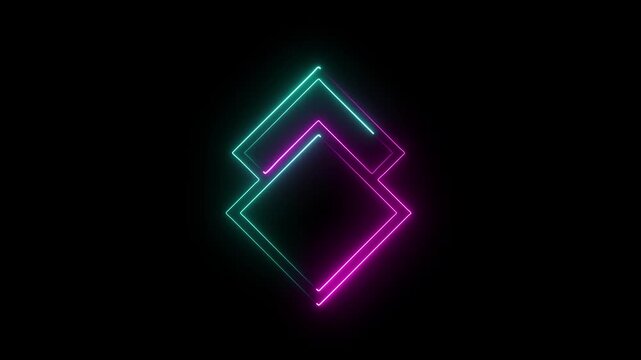 Abstract Glowing saber squire neon frame on red & green color on black background. Loop technology loading animation with processor icon shape on a black background