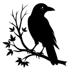 Crow Perched on Branch Silhouette